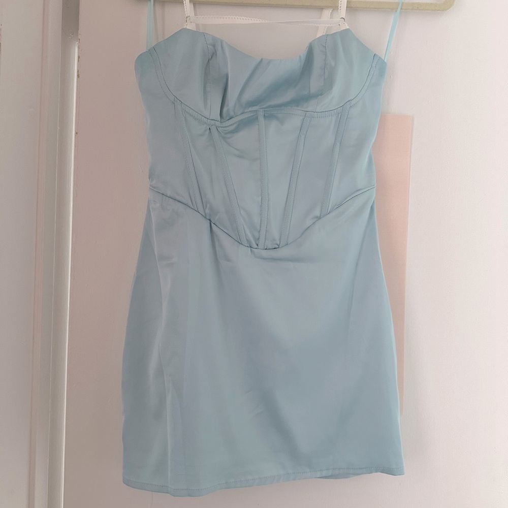 Baby blue satin corset mini dress from finesse